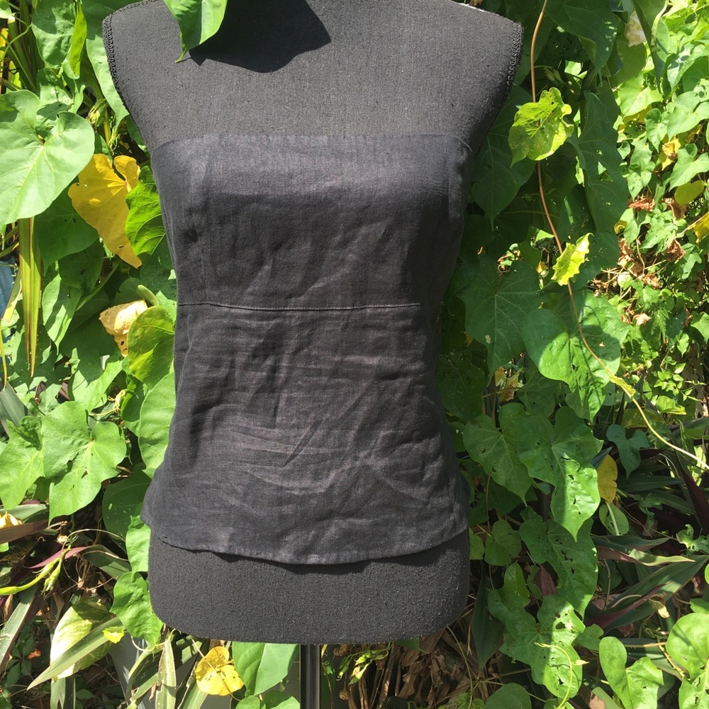 Acrobat black linen sleeveless backless top